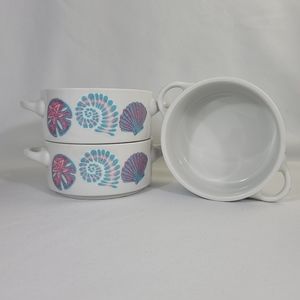 (3) Vtg 1989 Maison Blanche Seashell Motif Soup Bowls With Handles